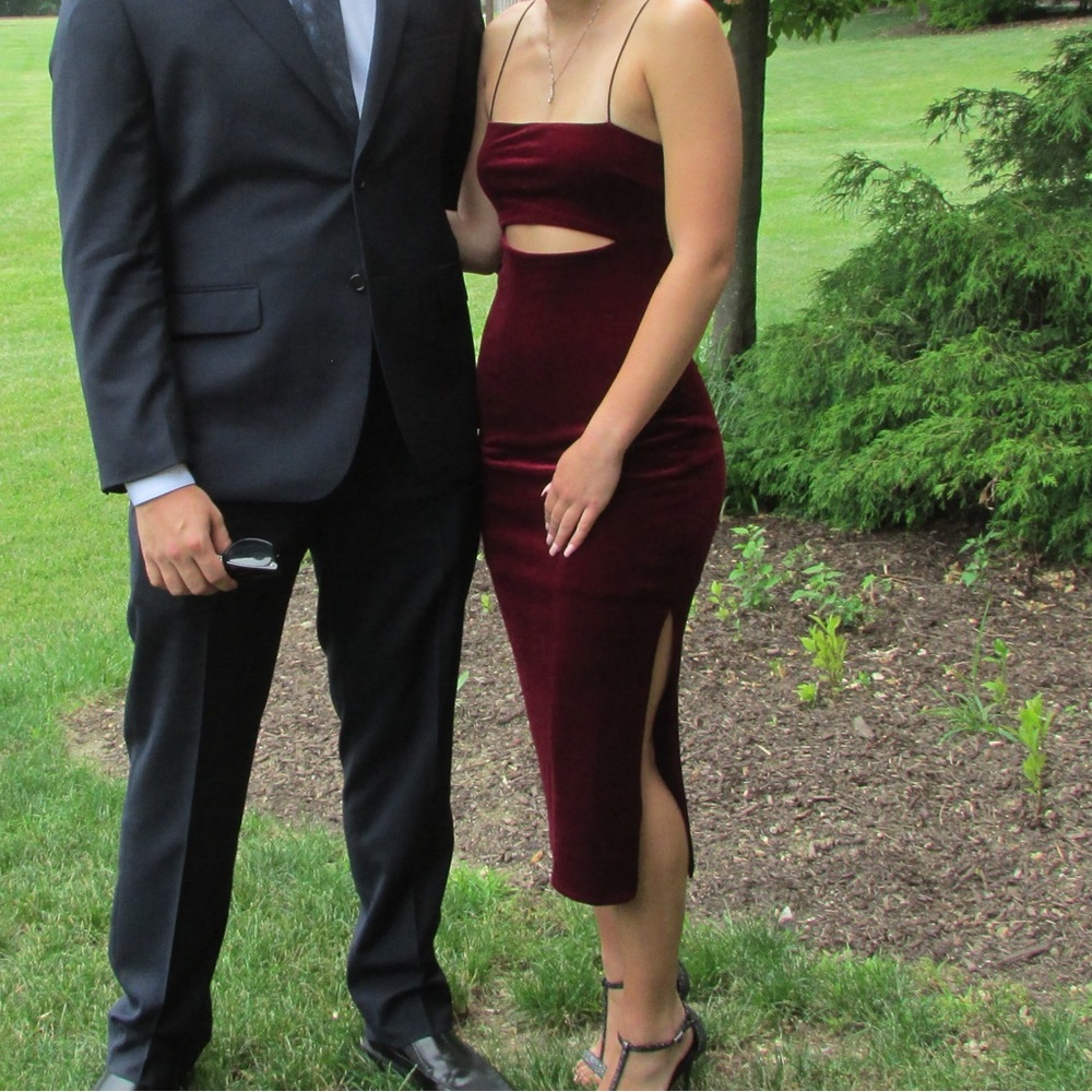 Olivaceous Deep Red Cut-Out Midi Dress